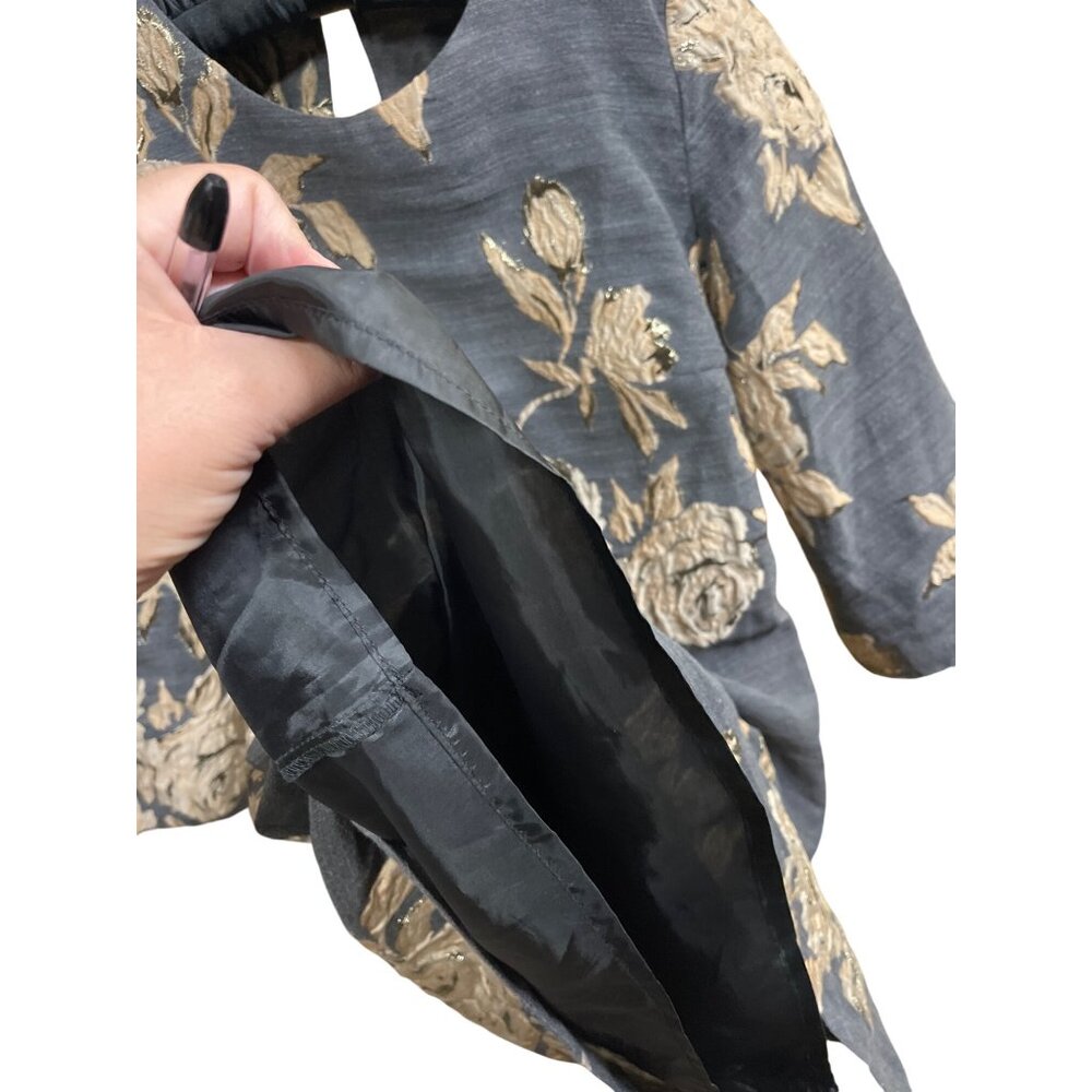 Irene Klarie Floral Embroidered Shift Dress Size UK42 US 8 M Gray Jacquard Gold - Picture 10 of 15